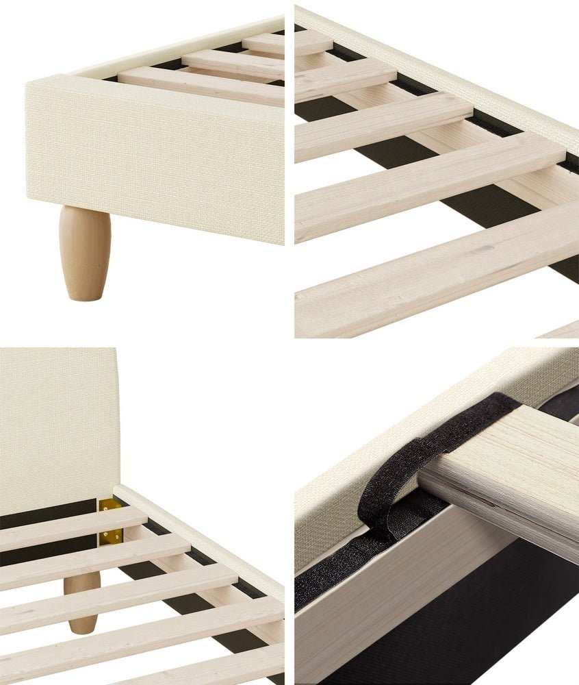 King Single Bed Frame with Arched Bedhead Beige Fabric - Buy Online at Bargain Bay Australia