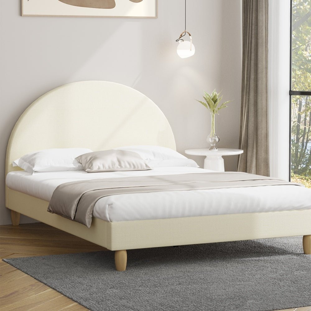 King Single Bed Frame with Arched Bedhead Beige Fabric - Buy Online at Bargain Bay Australia