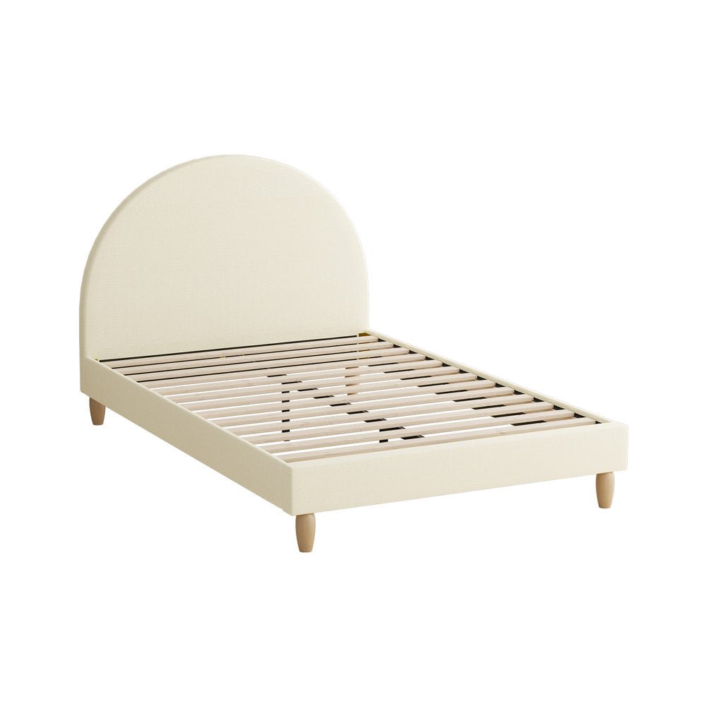 King Single Bed Frame with Arched Bedhead Beige Fabric - Buy Online at Bargain Bay Australia
