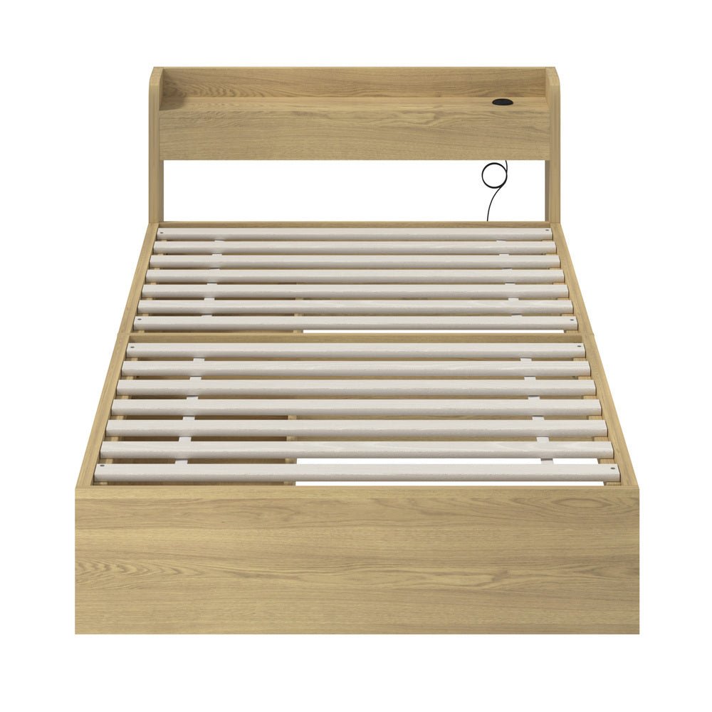 King Single Bed Frame with Two Drawers and Charging Ports - Buy Online at Bargain Bay Australia