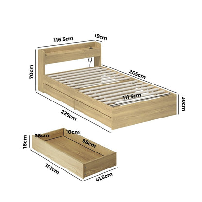 King Single Bed Frame with Two Drawers and Charging Ports - Buy Online at Bargain Bay Australia