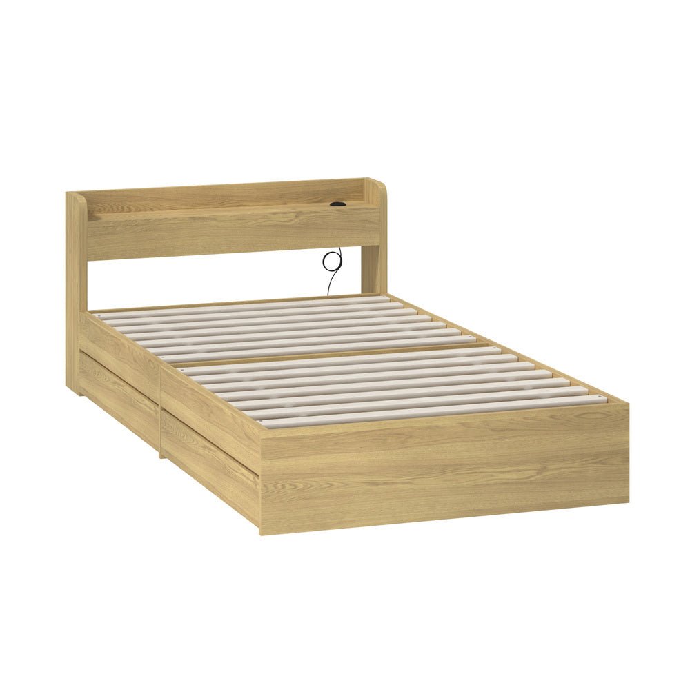 King Single Bed Frame with Two Drawers and Charging Ports - Buy Online at Bargain Bay Australia