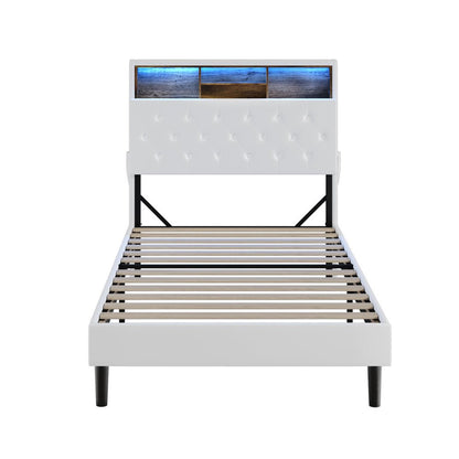 King Single Size White Bed Frame with LED Storage Bedhead - Buy Online at Bargain Bay Australia