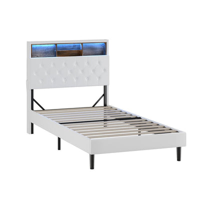 King Single Size White Bed Frame with LED Storage Bedhead - Buy Online at Bargain Bay Australia