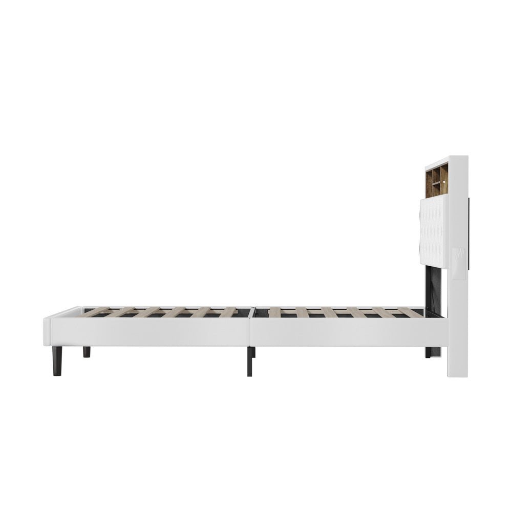 King Single Size White Bed Frame with LED Storage Bedhead - Buy Online at Bargain Bay Australia