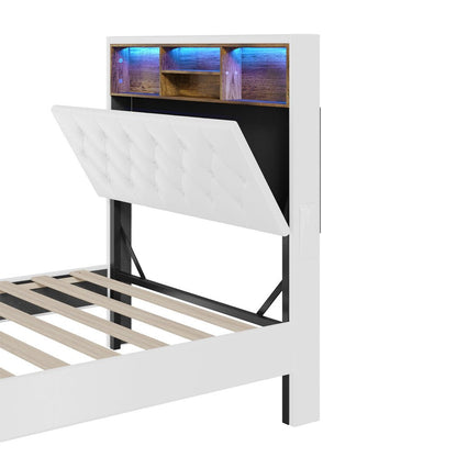 King Single Size White Bed Frame with LED Storage Bedhead - Buy Online at Bargain Bay Australia