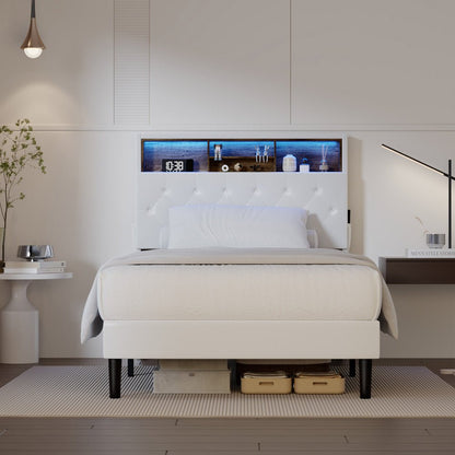 King Single Size White Bed Frame with LED Storage Bedhead - Buy Online at Bargain Bay Australia