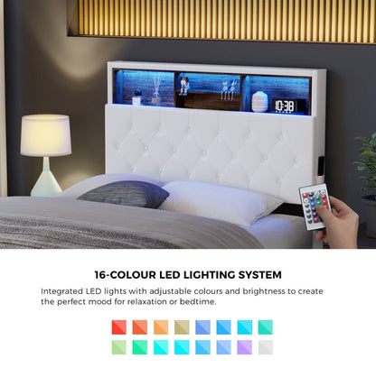 King Single Size White Bed Frame with LED Storage Bedhead - Buy Online at Bargain Bay Australia