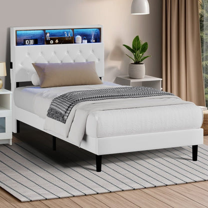 King Single Size White Bed Frame with LED Storage Bedhead - Buy Online at Bargain Bay Australia