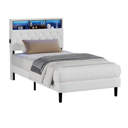 King Single Size White Bed Frame with LED Storage Bedhead - Buy Online at Bargain Bay Australia