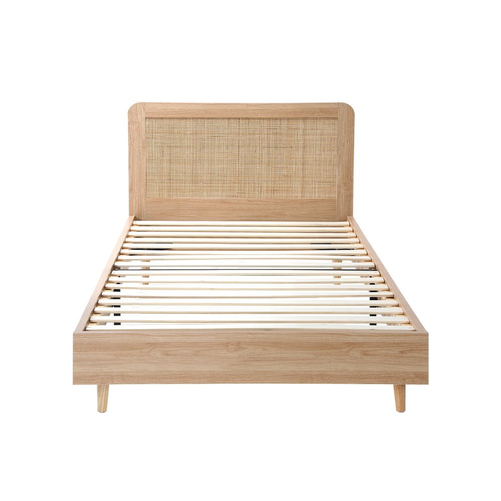 King Single Wooden Bed Frame with Rattan Headboard - Buy Online at Bargain Bay Australia