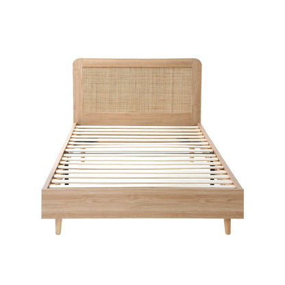 King Single Wooden Bed Frame with Rattan Headboard - Buy Online at Bargain Bay Australia