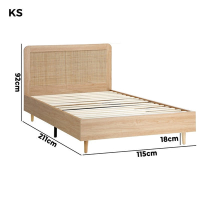 King Single Wooden Bed Frame with Rattan Headboard - Buy Online at Bargain Bay Australia