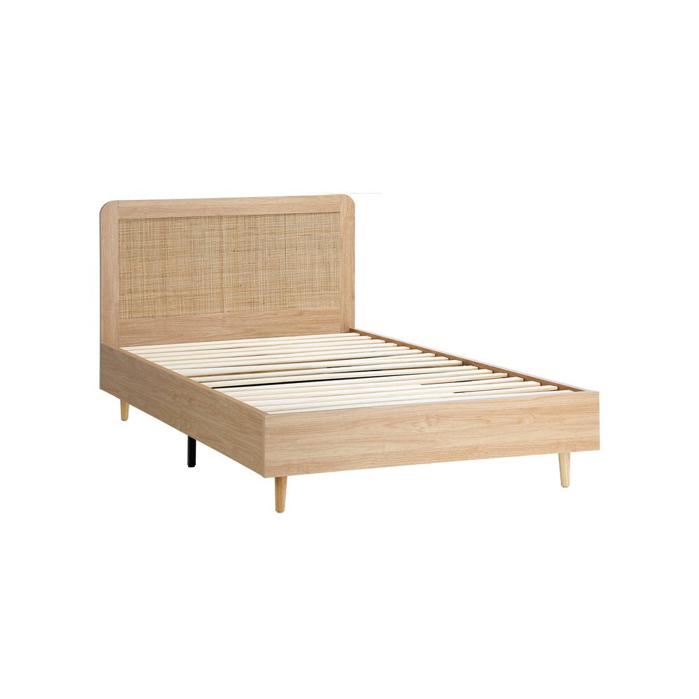 King Single Wooden Bed Frame with Rattan Headboard - Buy Online at Bargain Bay Australia