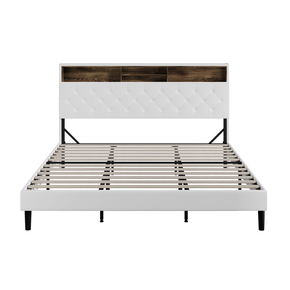 King Size White Bed Frame with LED Storage Bedhead - Buy Online at Bargain Bay Australia
