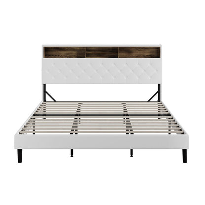 King Size White Bed Frame with LED Storage Bedhead - Buy Online at Bargain Bay Australia