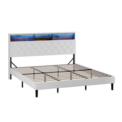 King Size White Bed Frame with LED Storage Bedhead - Buy Online at Bargain Bay Australia