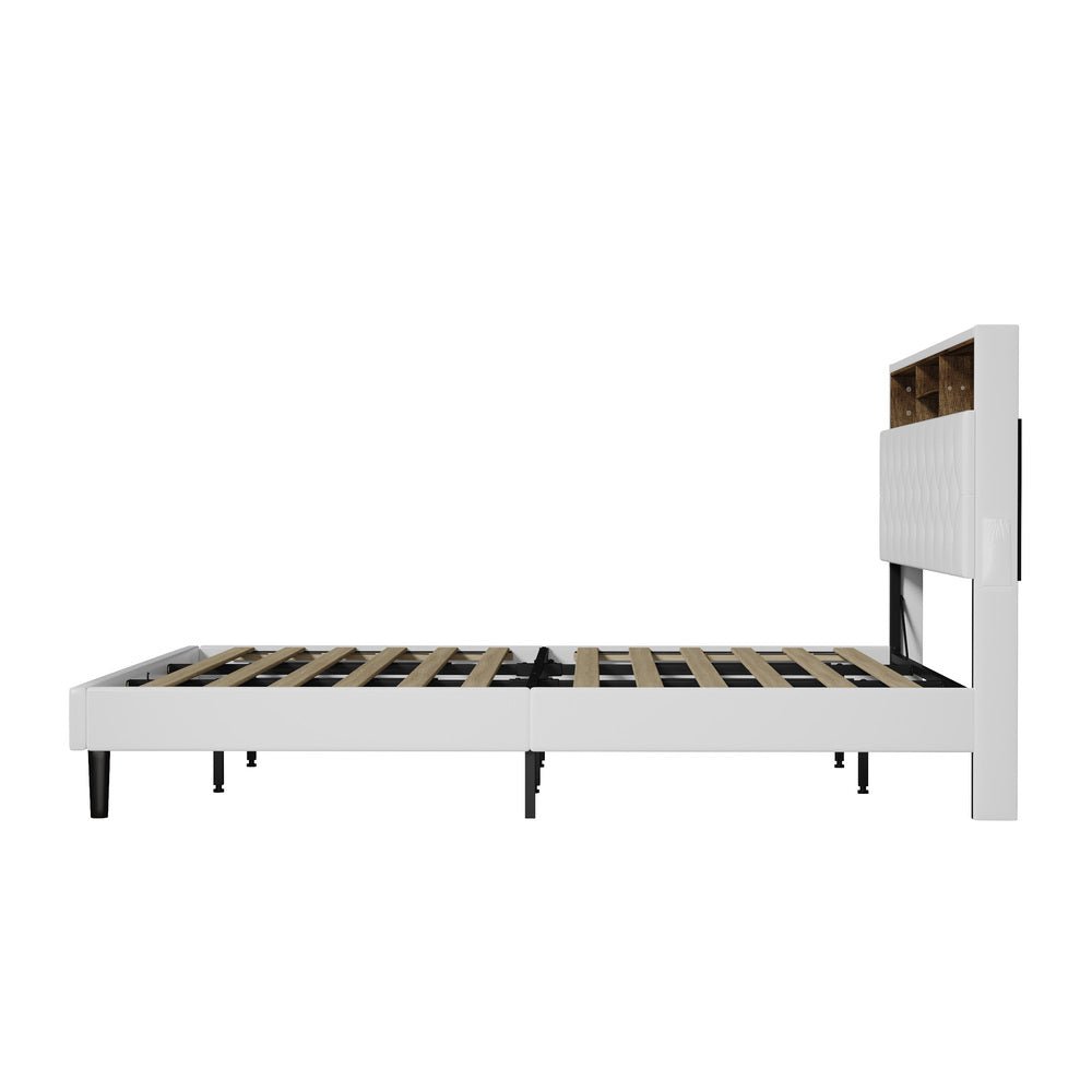 King Size White Bed Frame with LED Storage Bedhead - Buy Online at Bargain Bay Australia