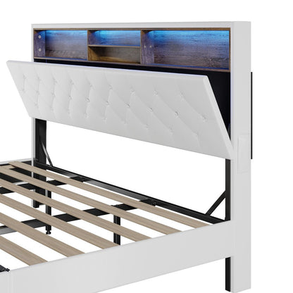 King Size White Bed Frame with LED Storage Bedhead - Buy Online at Bargain Bay Australia