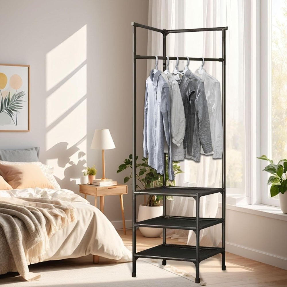 Multifunction Multi - Layer Floor Standing Corner Hanger Clothing Storage Shelf - Buy Online at Bargain Bay Australia