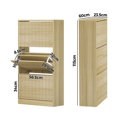 Natural Shoe Rack Storage Cabinet with 3 Compartments - Buy Online at Bargain Bay Australia