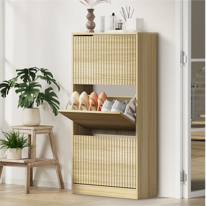 Natural Shoe Rack Storage Cabinet with 3 Compartments - Buy Online at Bargain Bay Australia