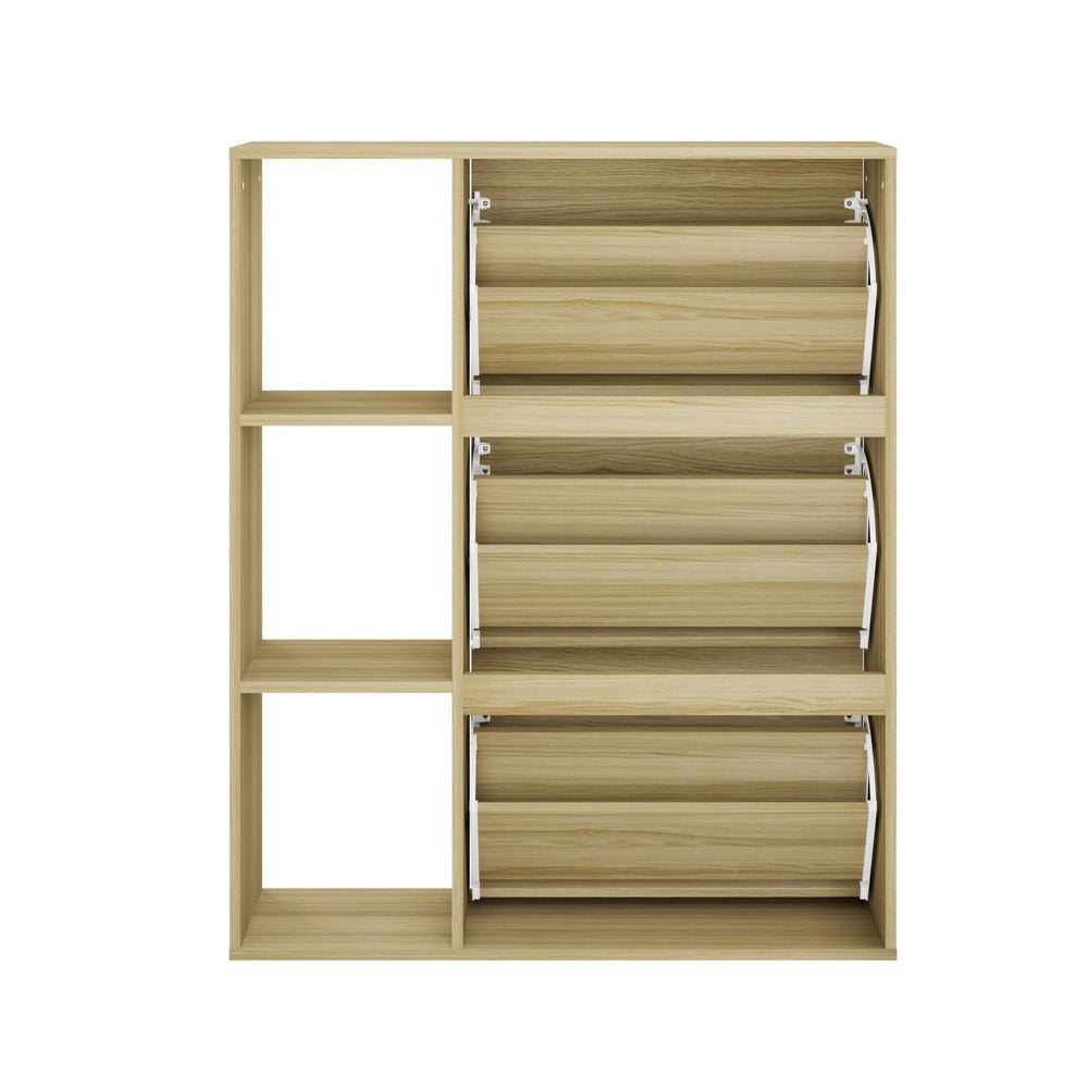 Natural Shoe Rack Storage Cabinet with Display Shelves - Buy Online at Bargain Bay Australia
