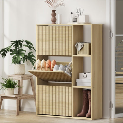 Natural Shoe Rack Storage Cabinet with Display Shelves - Buy Online at Bargain Bay Australia