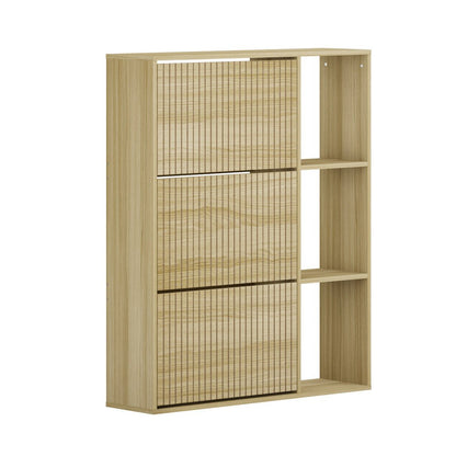 Natural Shoe Rack Storage Cabinet with Display Shelves - Buy Online at Bargain Bay Australia