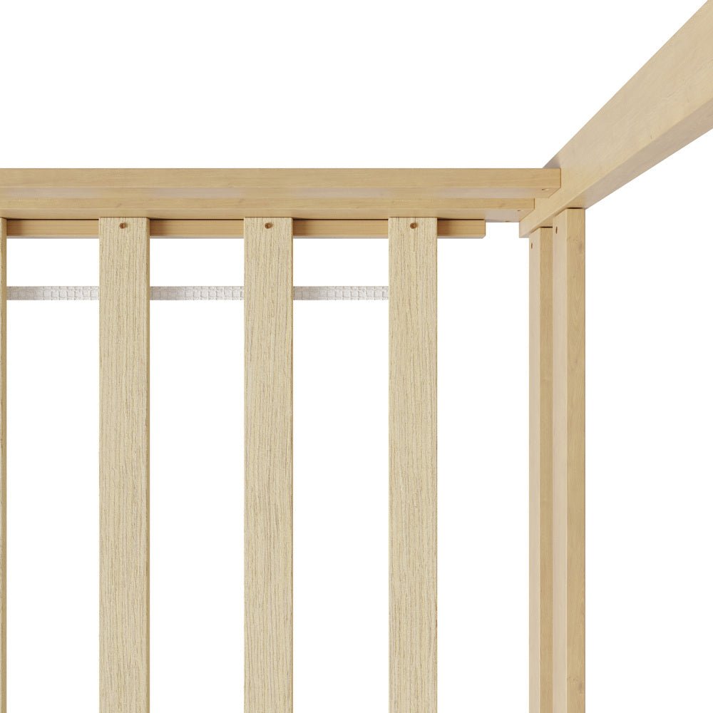 Natural Wooden Single Size Kids House Bed Frame with Fence - Buy Online at Bargain Bay Australia