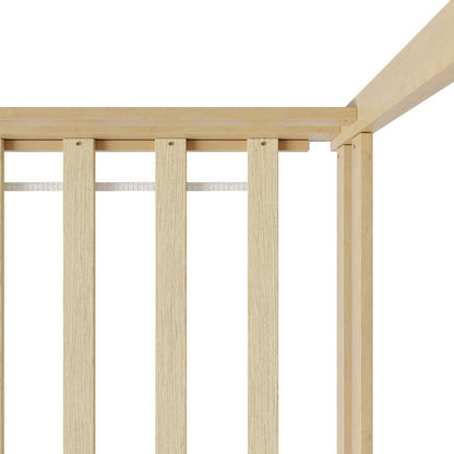 Natural Wooden Single Size Kids House Bed Frame with Fence - Buy Online at Bargain Bay Australia