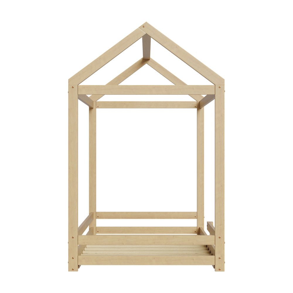 Natural Wooden Single Size Kids House Bed Frame with Fence - Buy Online at Bargain Bay Australia