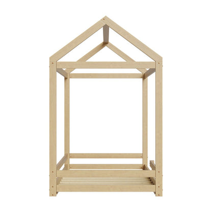 Natural Wooden Single Size Kids House Bed Frame with Fence - Buy Online at Bargain Bay Australia