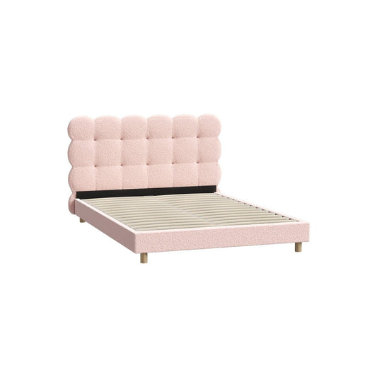 Pink Boucle Fabric Double Size Bed Frame with Tufted Bedhead - Buy Online at Bargain Bay Australia