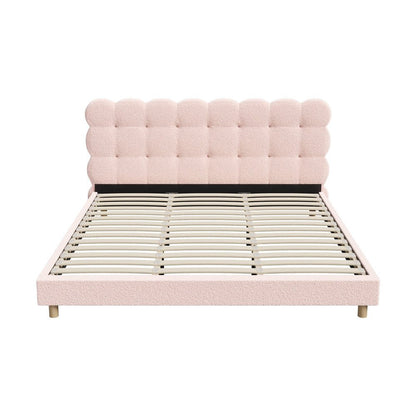 Pink Boucle Fabric King Size Bed Frame with Tufted Bedhead - Buy Online at Bargain Bay Australia