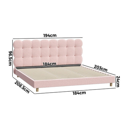 Pink Boucle Fabric King Size Bed Frame with Tufted Bedhead - Buy Online at Bargain Bay Australia