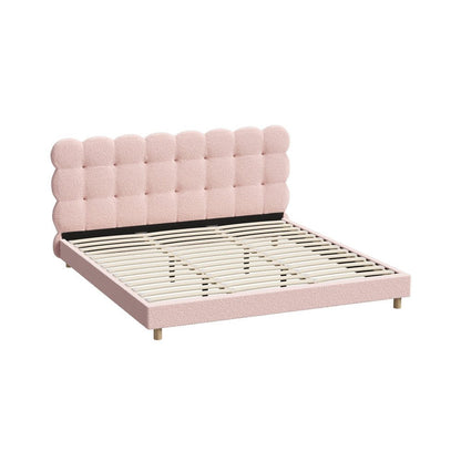 Pink Boucle Fabric King Size Bed Frame with Tufted Bedhead - Buy Online at Bargain Bay Australia
