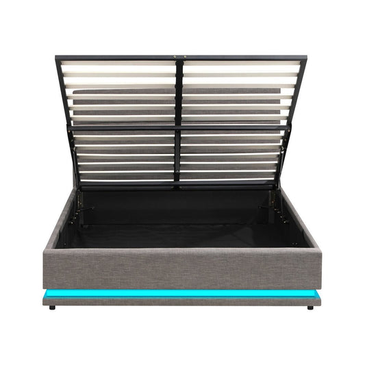 Queen Bed Frame with Gas Lift LED Storage Space Grey - Buy Online at Bargain Bay Australia