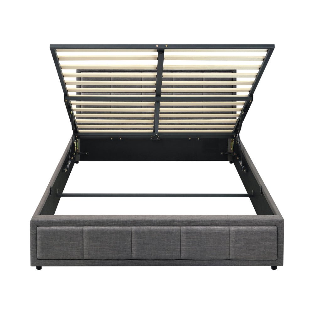 Queen Bed Frame with Gas Lift Storage Base Fabric Grey - Buy Online at Bargain Bay Australia
