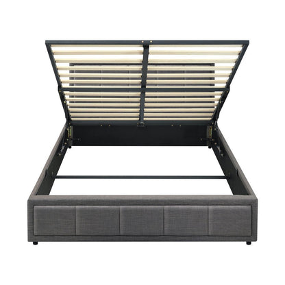 Queen Bed Frame with Gas Lift Storage Base Fabric Grey - Buy Online at Bargain Bay Australia