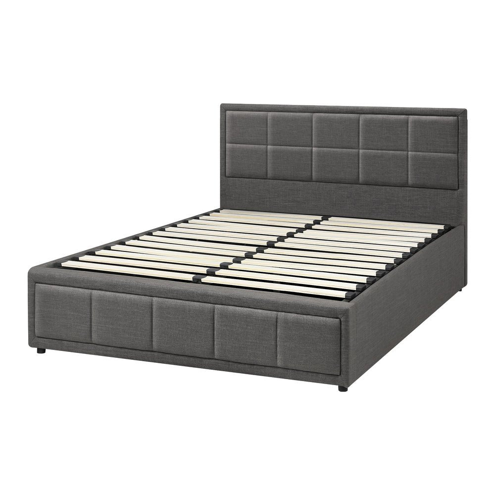 Queen Bed Frame with Gas Lift Storage Base Fabric Grey - Buy Online at Bargain Bay Australia