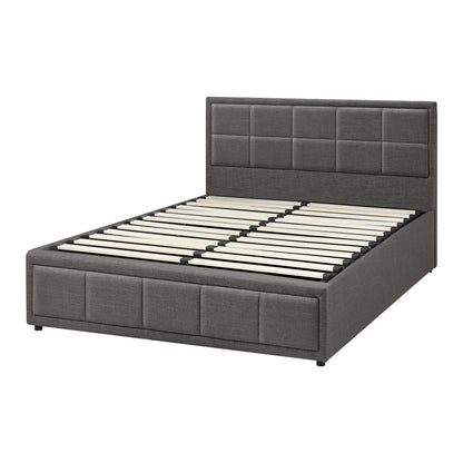 Queen Bed Frame with Gas Lift Storage Base Fabric Grey - Buy Online at Bargain Bay Australia