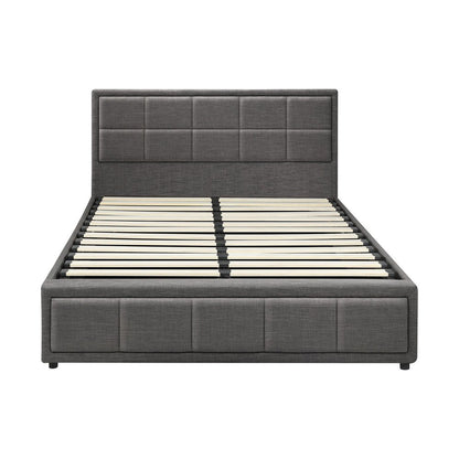 Queen Bed Frame with Gas Lift Storage Base Fabric Grey - Buy Online at Bargain Bay Australia
