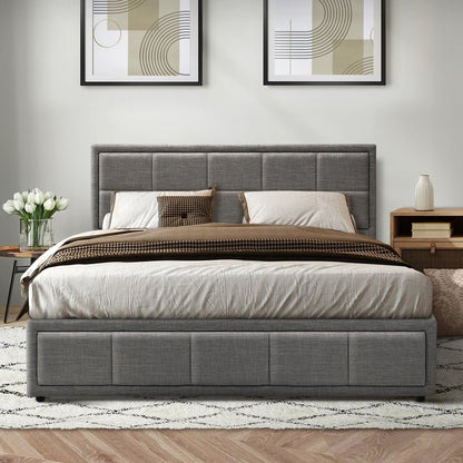 Queen Bed Frame with Gas Lift Storage Base Fabric Grey - Buy Online at Bargain Bay Australia