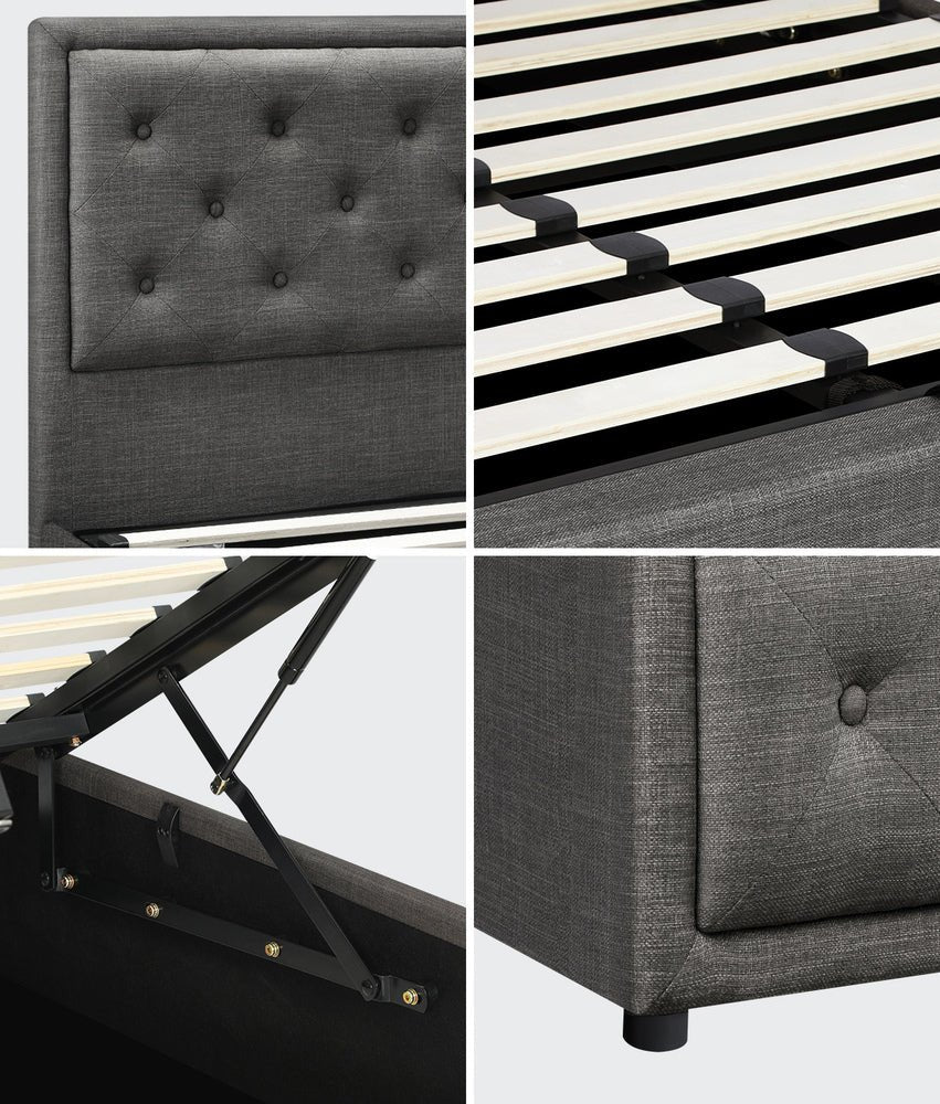Queen Bed Frame with Gas Lift Storage Base Grey - Buy Online at Bargain Bay Australia