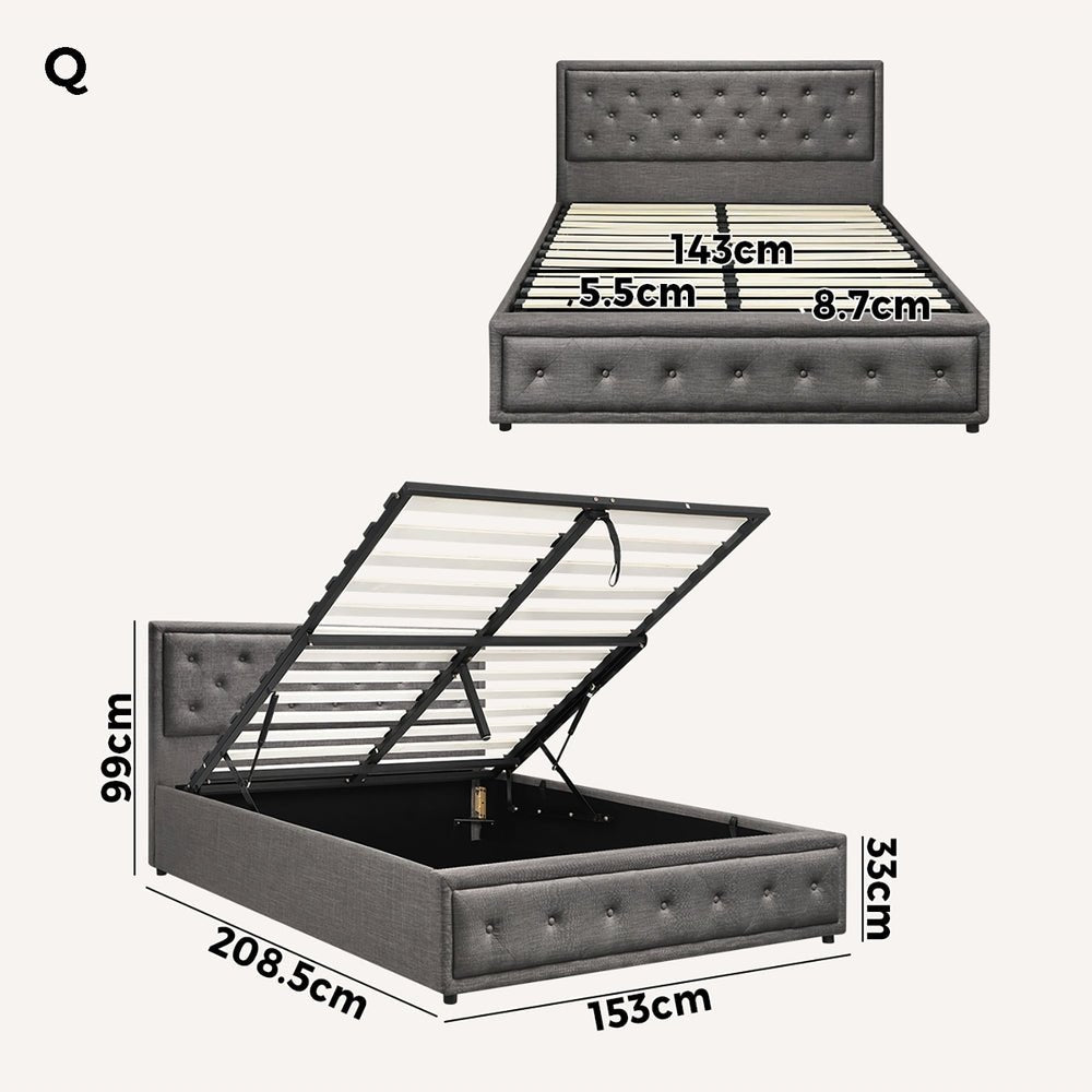 Queen Bed Frame with Gas Lift Storage Base Grey - Buy Online at Bargain Bay Australia