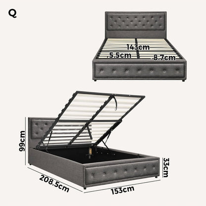 Queen Bed Frame with Gas Lift Storage Base Grey - Buy Online at Bargain Bay Australia