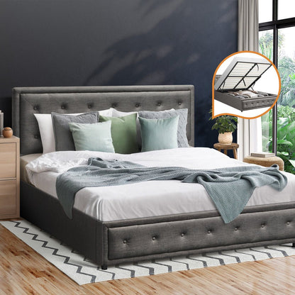 Queen Bed Frame with Gas Lift Storage Base Grey - Buy Online at Bargain Bay Australia