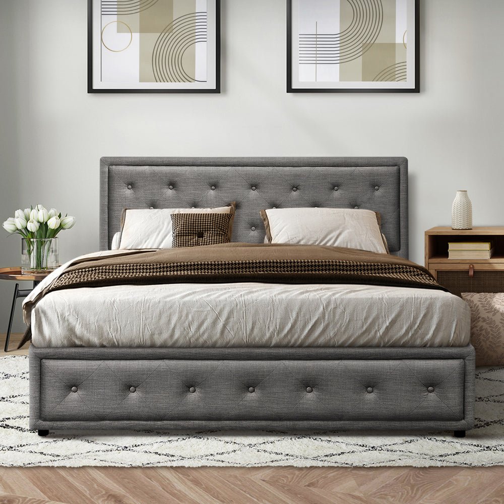 Queen Bed Frame with Gas Lift Storage Base Grey - Buy Online at Bargain Bay Australia