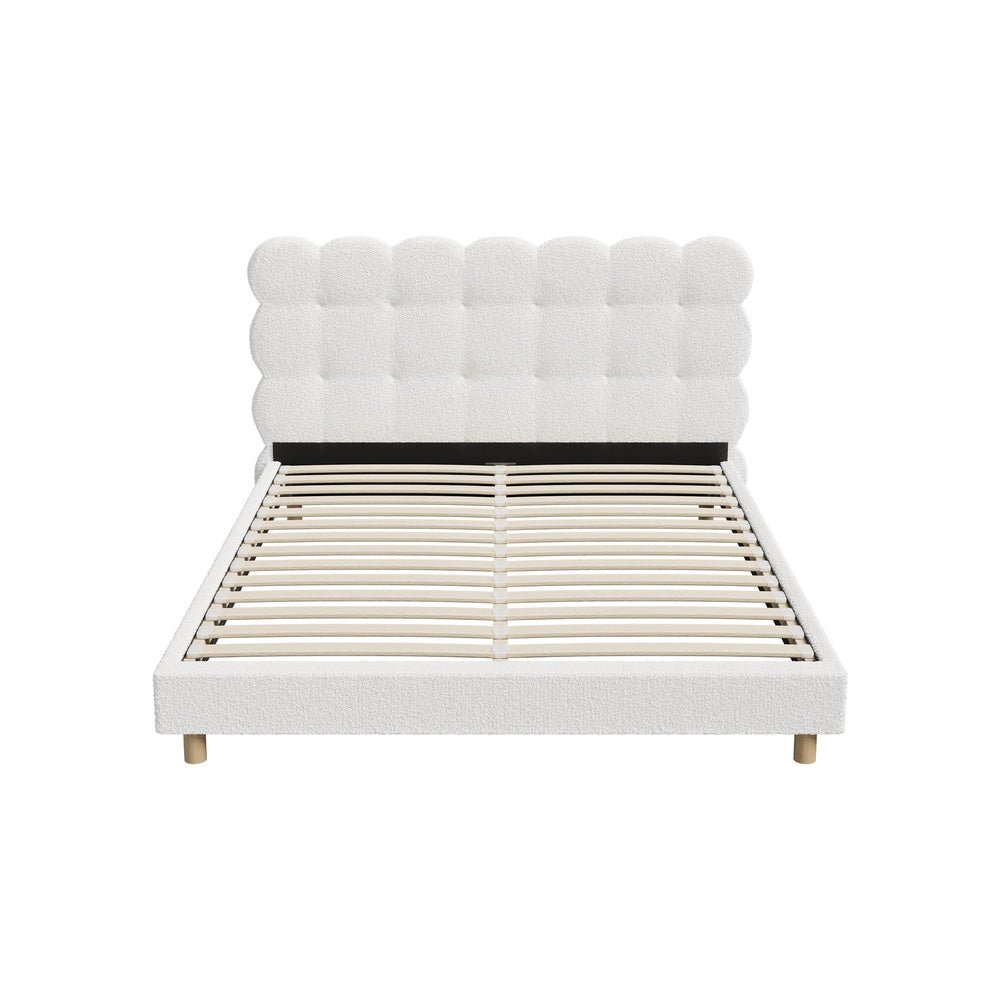 Queen Bed Frame with White Boucle Fabric Tufted Bedhead - Buy Online at Bargain Bay Australia